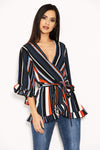 Block Colour Stripe Wrap Top