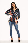 Block Colour Stripe Wrap Top