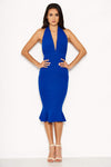 Blue Backless Fishtail Midi Dress