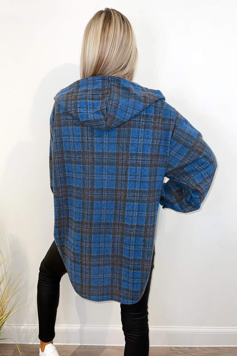 Blue Check Hooded Soft Touch Shirt