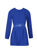 Blue Crochet Waist Long Sleeved Dress