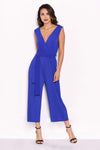 Blue Culotte Pleated Tie Waist Jumpsuit