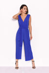 Blue Culotte Pleated Tie Waist Jumpsuit