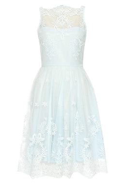 Blue Lace Detail Dress With Full Skirt