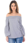 Blue Off The Shoulder Pin Striped Top