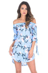 Blue Off The Shoulder Printed Floral Dress