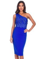 Blue One Shoulder Sequin Embroidered Bodycon