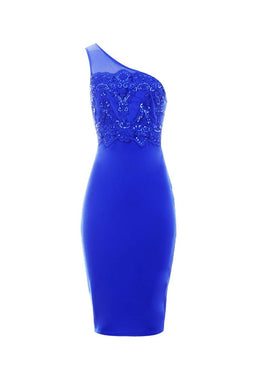 Blue One Shoulder Sequin Embroidered Bodycon