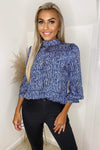 Blue Printed High Neck Top