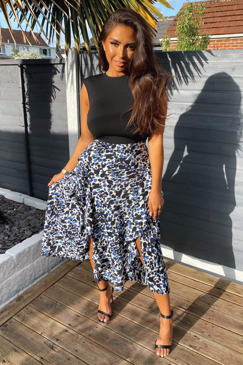 Blue Printed Skirt 2 in 1 Midi Dress