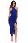 Blue Ruched Wrap Dress