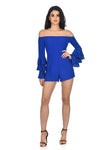 Blue Ruffle Sleeve Playsuit