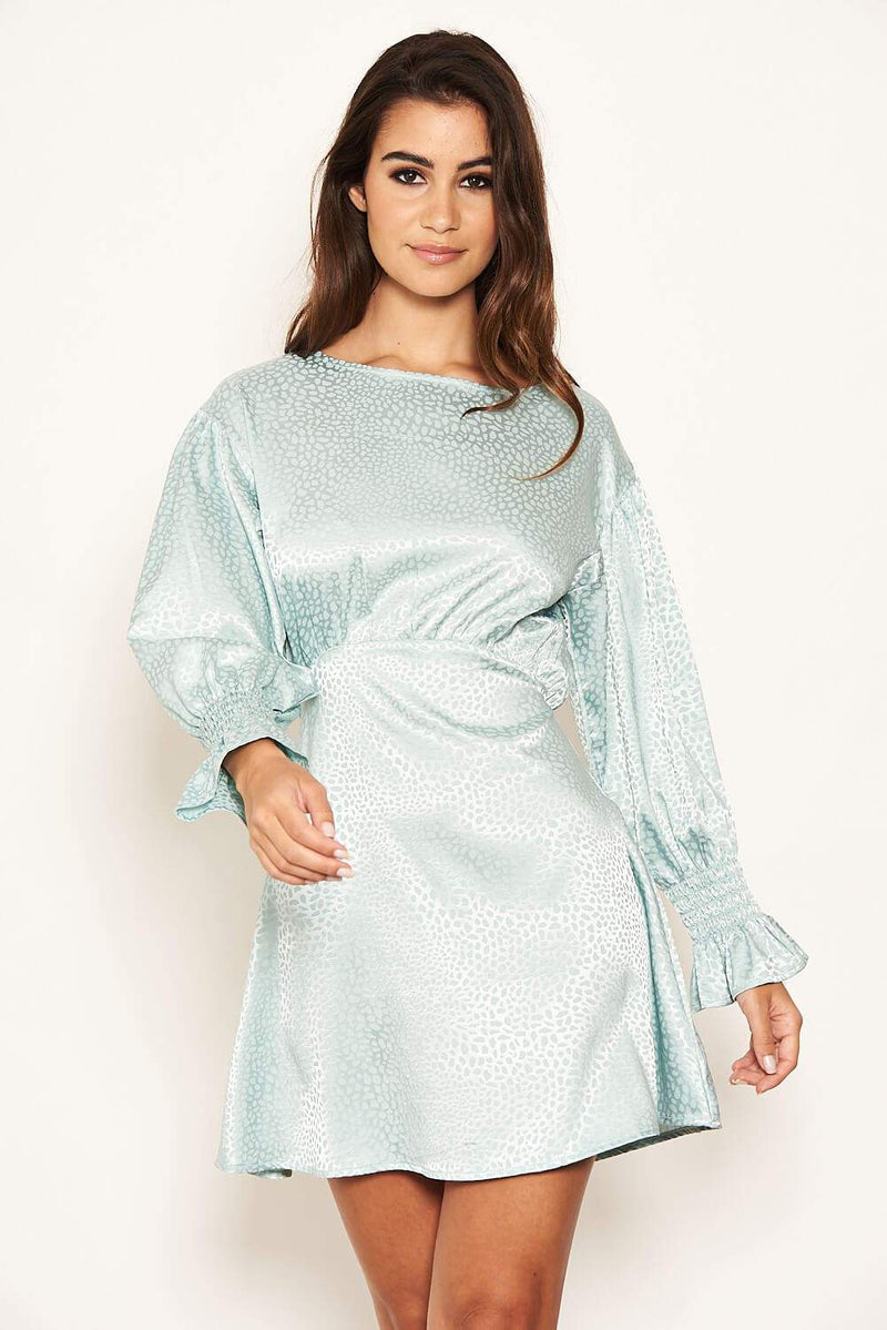 Blue Satin Printed Dress