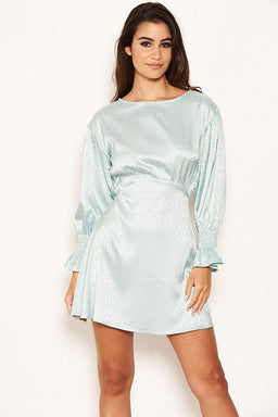 Blue Satin Printed Dress