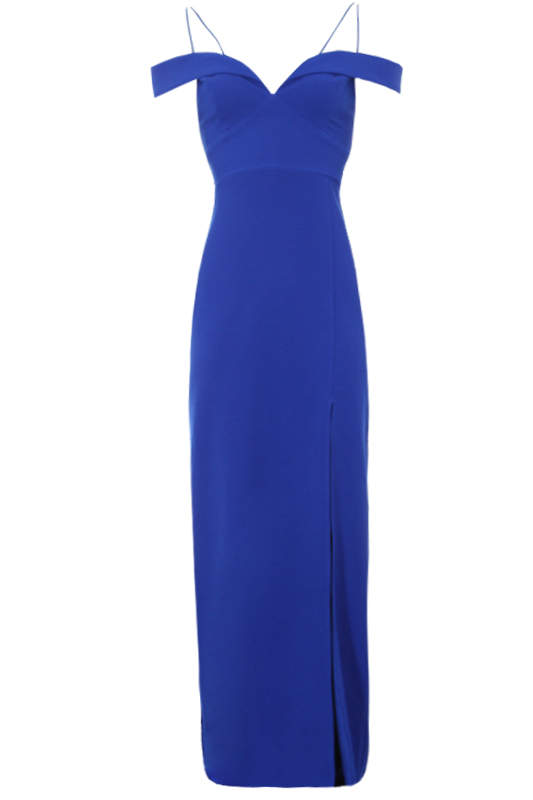 Blue Strappy Off The Shoulder Side Split Maxi Dress