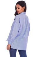 Blue Striped Embroidery Sleeved Shirt