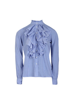 Blue Striped Ruffle Shirt