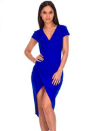 Blue Wrap Ruched Midi Dress