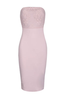 Blush Bandeau Embellished Mesh Midi Dress