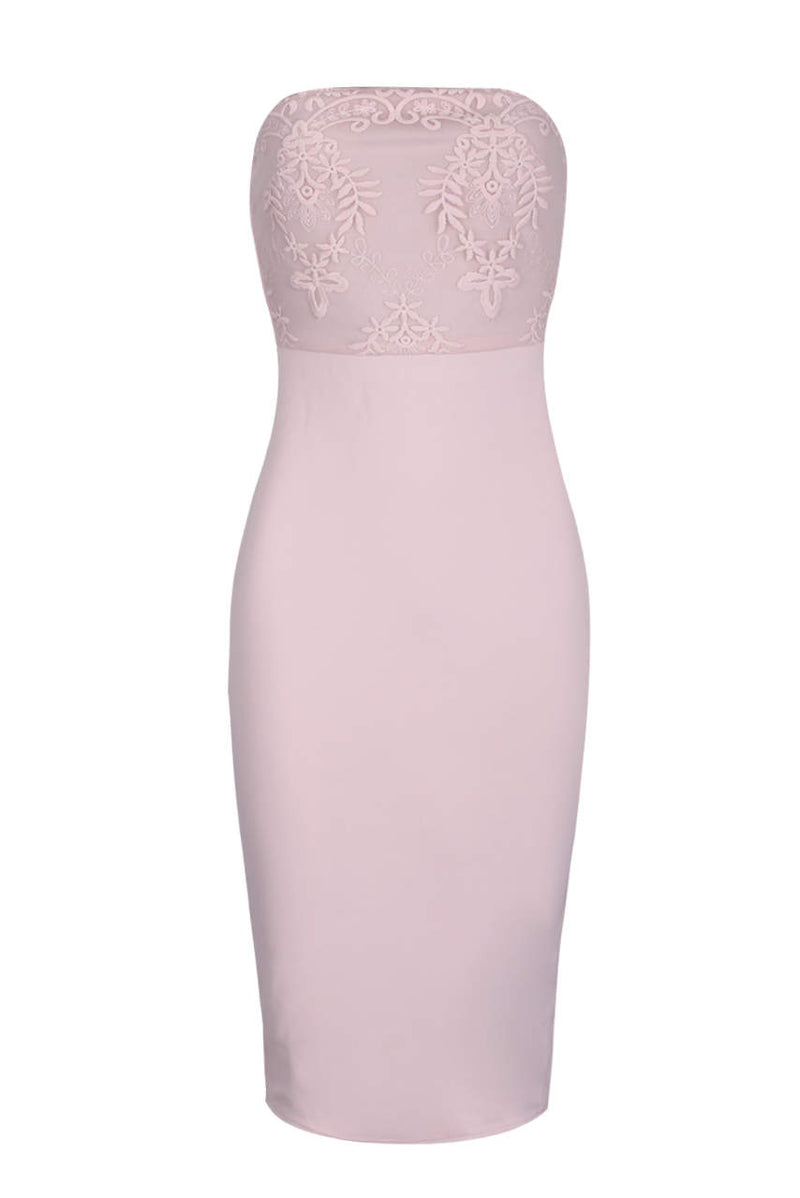 Blush Bandeau Embellished Mesh Midi Dress