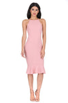 Blush Bodycon Midi Dress With Frill Hem