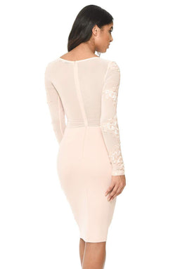 Blush Lace Detail Long Sleeved Bodycon Dress