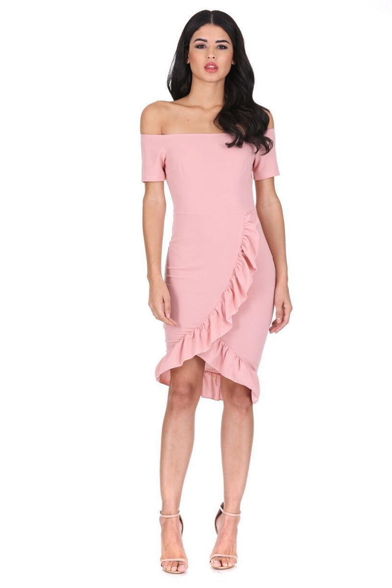 Blush Off The Shoulder Frill Detail Bodycon Dress