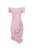 Blush Off The Shoulder Frill Detail Bodycon Dress
