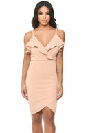Blush Wrap Over Dress Featuring  Frill Detail