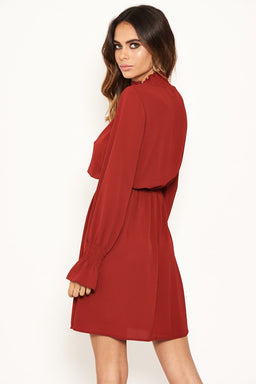 Brick High Neck Skater Dress