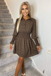 Brown Checked Elasticated Waist Dress