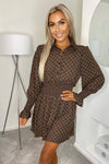 Brown Checked Elasticated Waist Dress