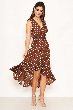 Brown Polka Dot Wrap Dress