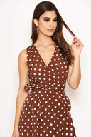 Brown Polka Dot Wrap Dress