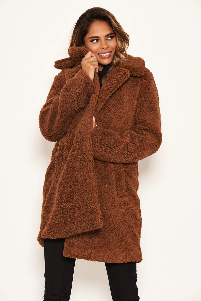 shawl collar teddy faux fur jacket
