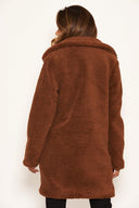 Brown Teddy Faux Fur Coat With Collar