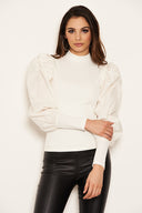 Cream Poplin Sleeve Knitted Top