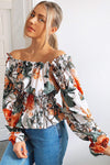 Cream Floral Square Neck Top