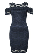 Navy Lace Cut Out Shoulder Bodycon Dress