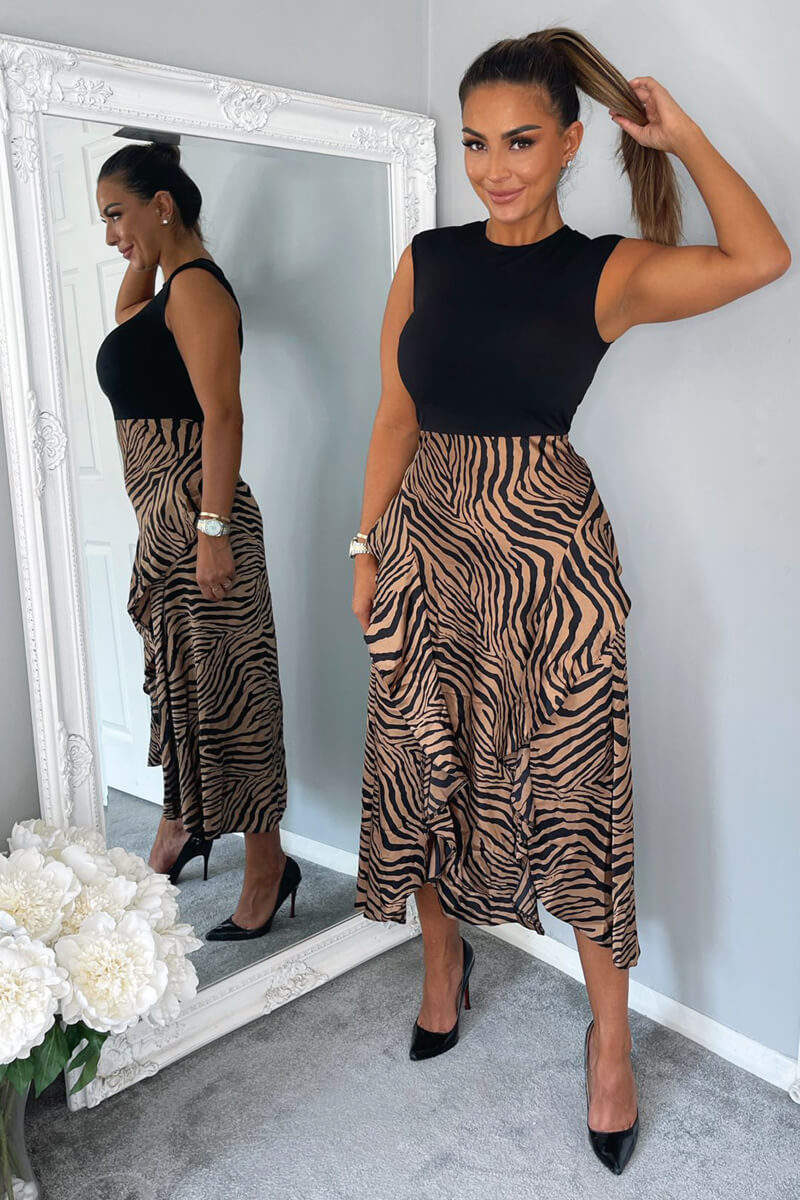 Camel Animal Print 2 in 1 Midi Dress