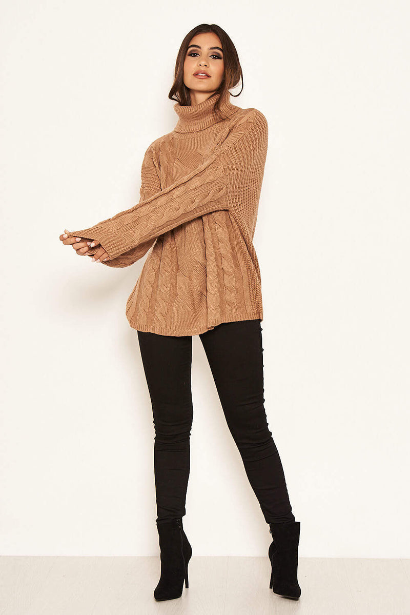 Camel Cable Knit Oversized Jumper