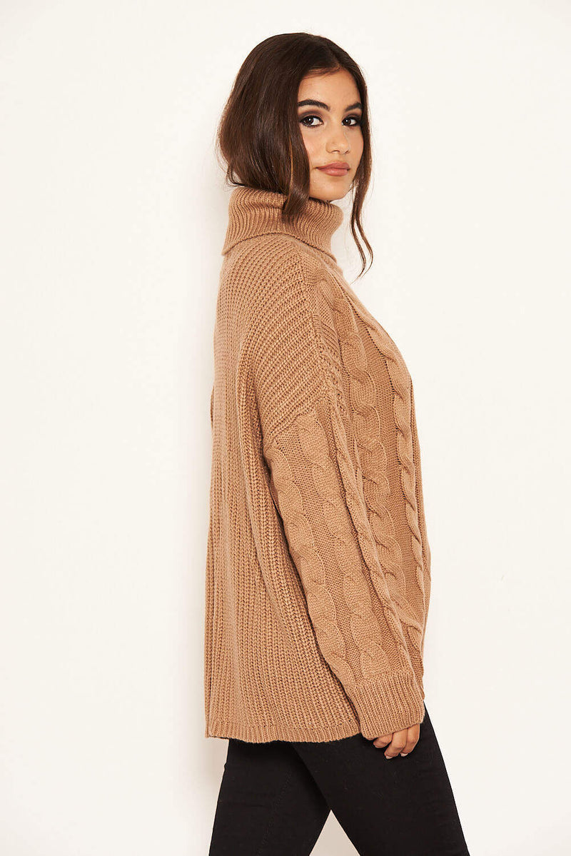 Camel Cable Knit Oversized Jumper