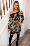 Camel Geo Print Off The Shoulder Knitted Dress