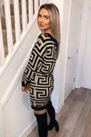 Camel Geo Print Off The Shoulder Knitted Dress