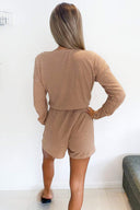 Camel Knitted Long Sleeve Playsuit