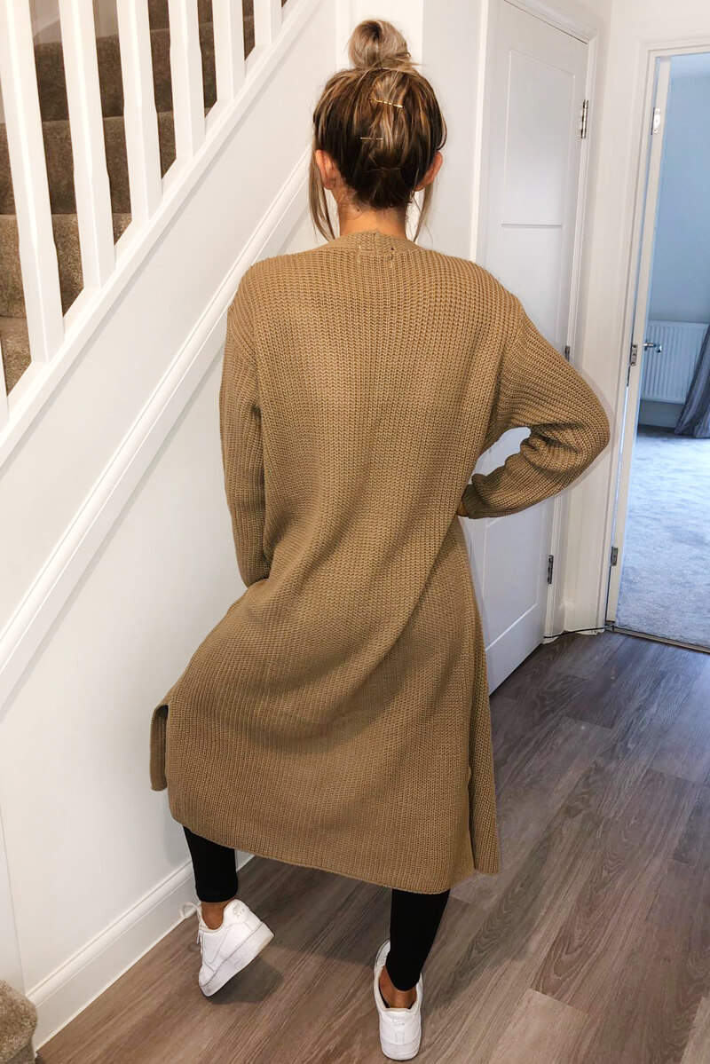 Camel Long Line Cardigan