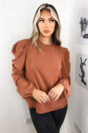 Camel Puff Sleeve Loose Fit Top