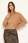 Camel Roll Neck Cropped Knit Jumper