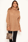 Camel Roll Neck Knit Jumper