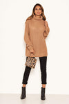 Camel Roll Neck Knit Jumper